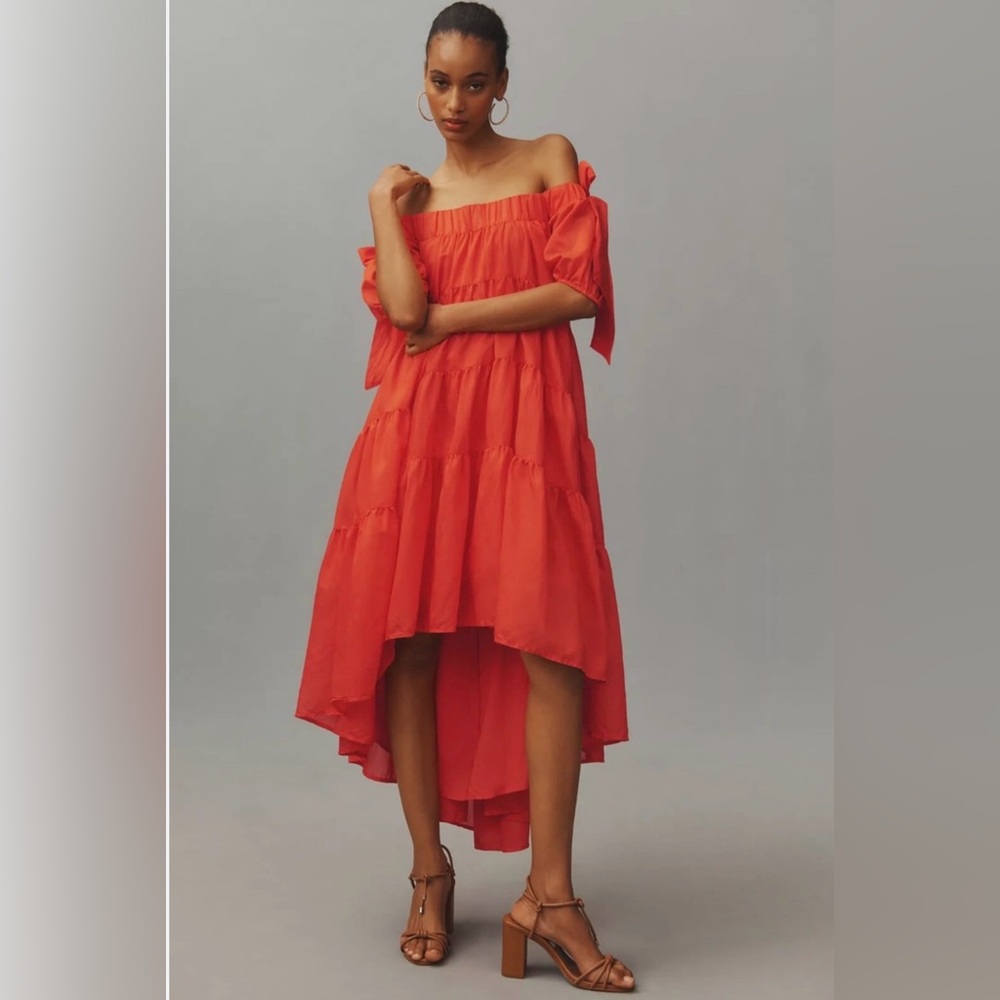 NEW Anthropologie Beachy Resort Oversized Off-Shoulder Orange Dress Size Small